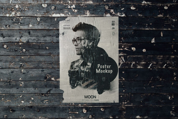 Poster on Grunge Wall – Free Mockup