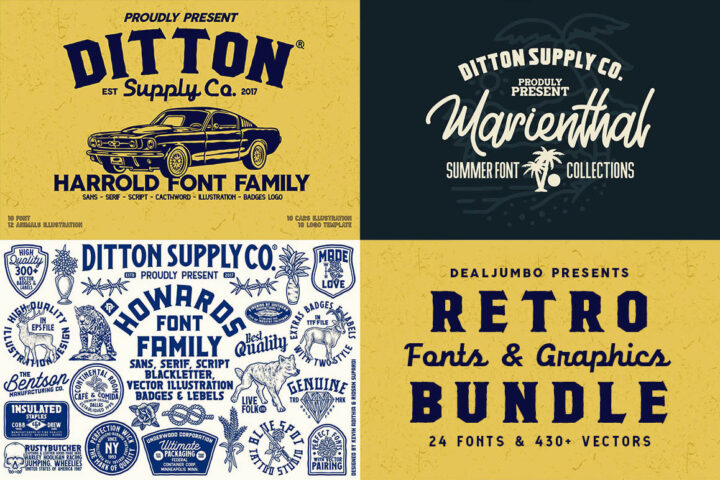 Retro Fonts & Graphics Bundle