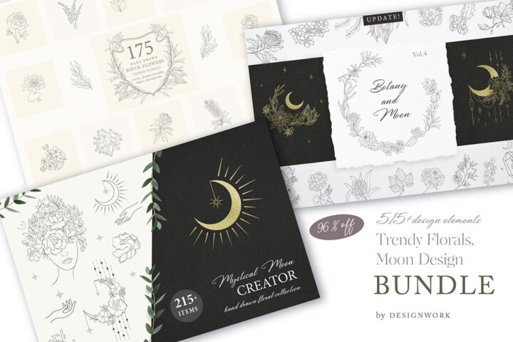 Trendy Floral & Moon Design Bundle