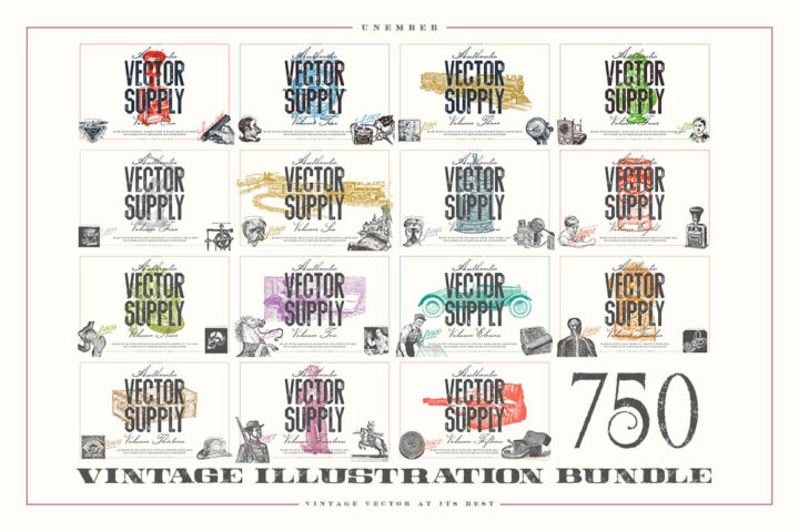 750 Vintage Illustration Bundle