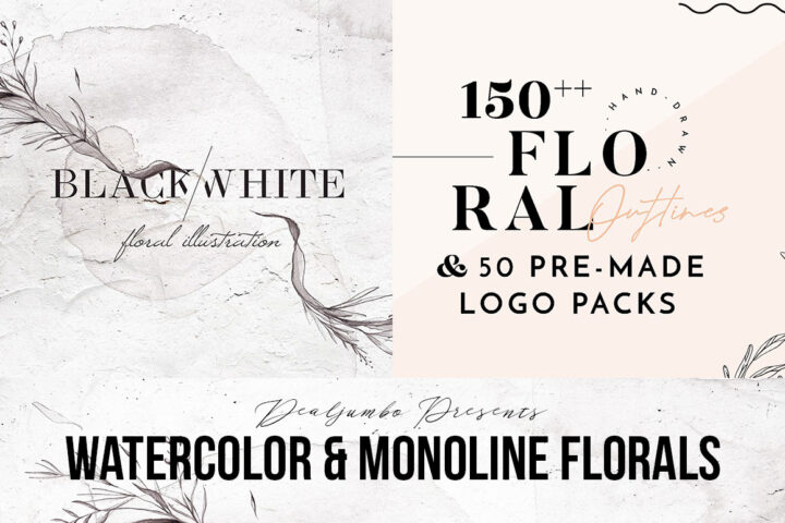 Watercolor & Monoline Florals