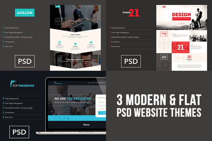 3 Modern & Flat PSD Website Themes